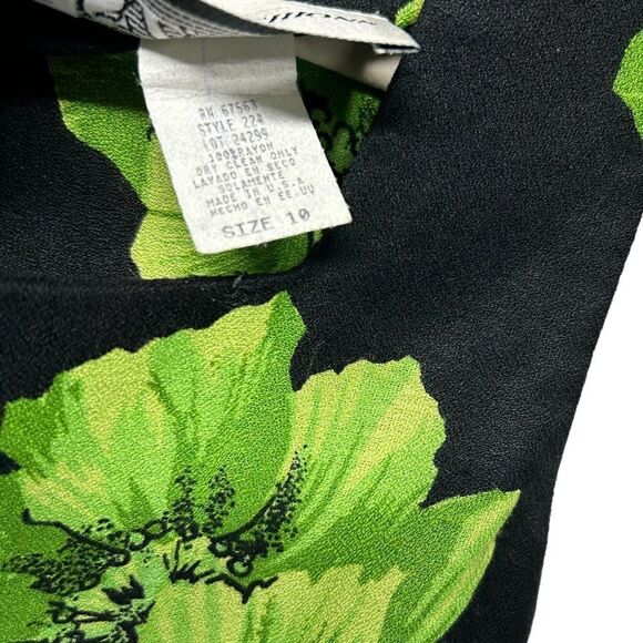 Vintage S.L. Fashions Floral Short Black Sleeveless Mini Dress Green Flowers - Picture 4 of 10